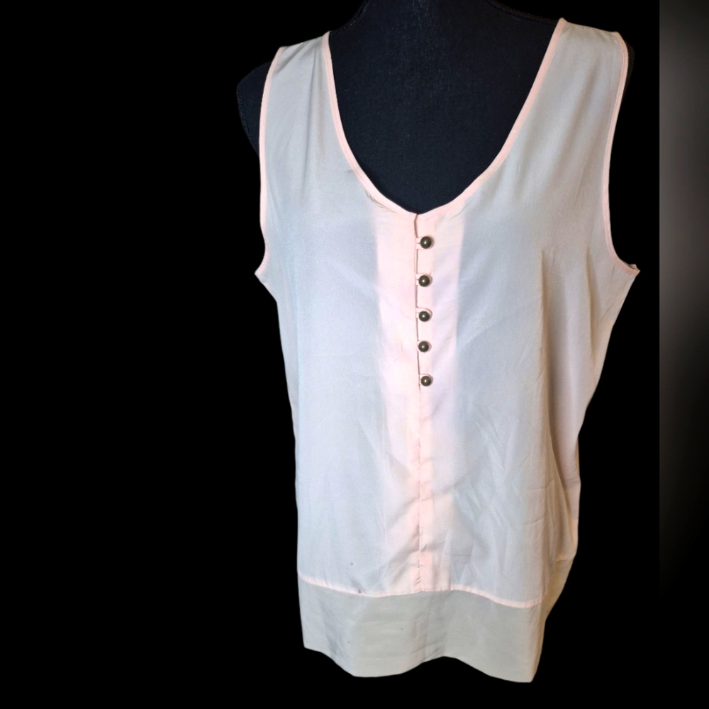 Breezy Olive & Oak Sheer Pink Tank Top w/ Gray Color Block Trim - Size Large